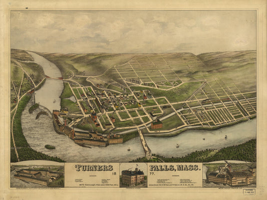 Turners Falls, Mass. 1877. (1877) – Historic Bird’s-Eye View Panorama Print