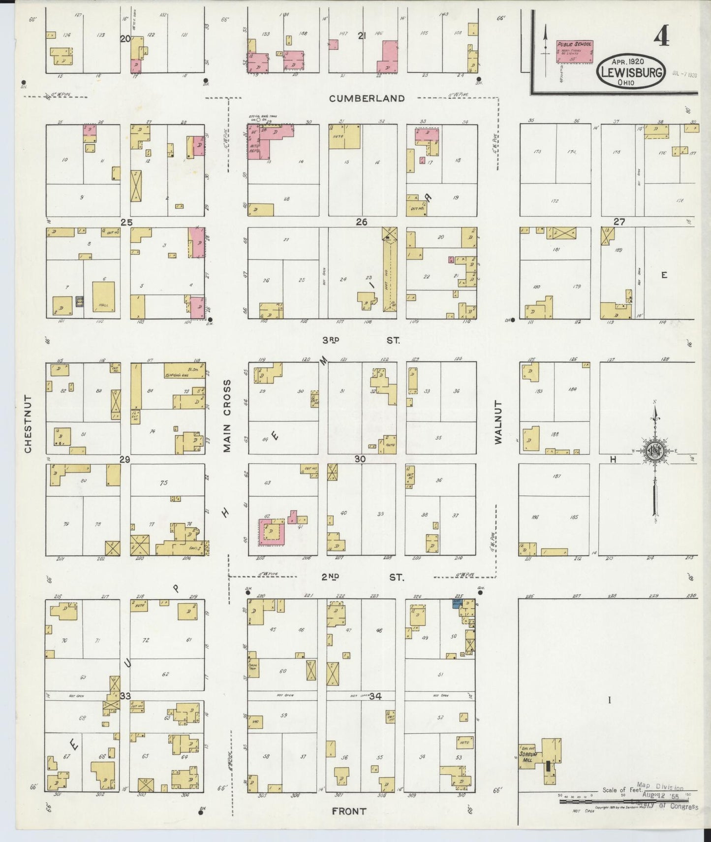 Sanborn Fire Insurance Map from Lewisburg, Preble County, Ohio (1920), Sheet #0004 - Historic Sanborn Fire Insurance Map Print, vintage old map wall art, antique decor, genealogy gift, Ohio Ohio map