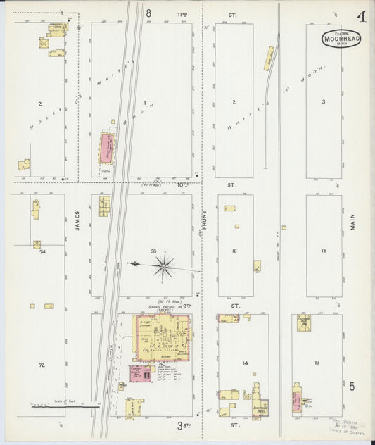 Sanborn Fire Insurance Map from Moorhead, Clay County, Minnesota (1896), Sheet #0004 - Historic Sanborn Fire Insurance Map Print, vintage old map wall art, antique decor, genealogy gift, Minnesota Minnesota map