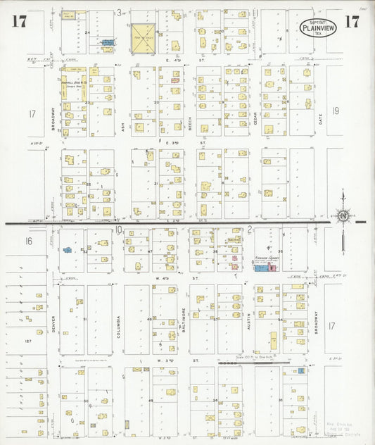 Sanborn Fire Insurance Map from Plainview, Hale County, Texas (1927), Sheet #0017 - Historic Sanborn Fire Insurance Map Print, vintage old map wall art, antique decor, genealogy gift, Texas Texas map