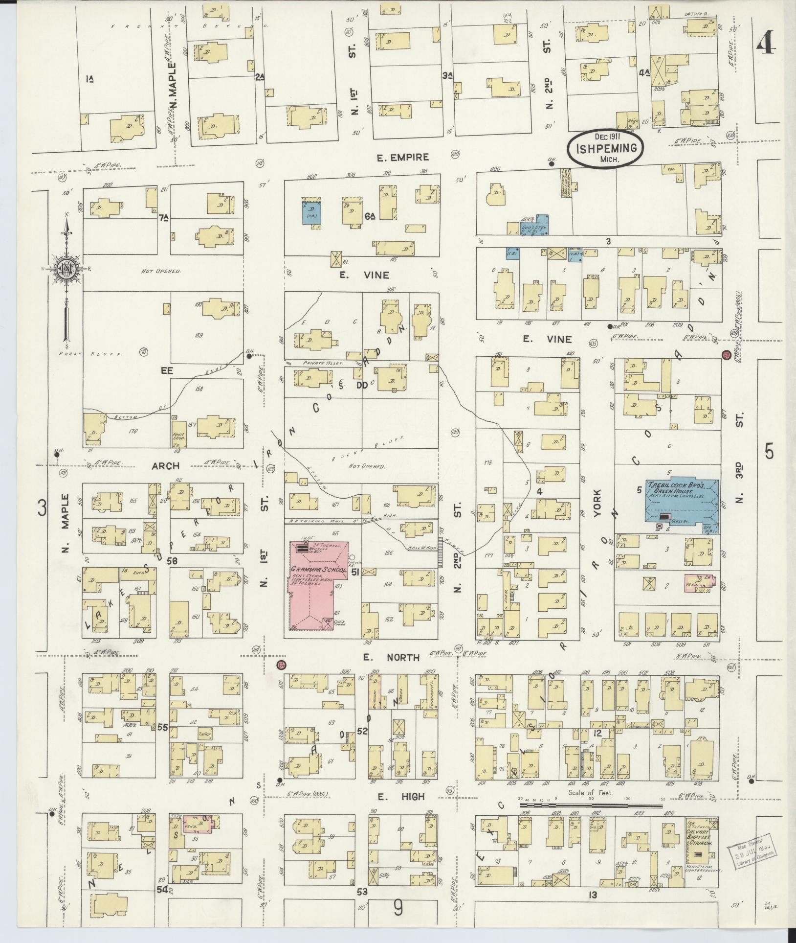 Sanborn Fire Insurance Map from Ishpeming, Marquette County, Michigan (1911), Sheet #0004 - Complete Map Set gallery image, historic Sanborn map, vintage wall art, Michigan Michigan