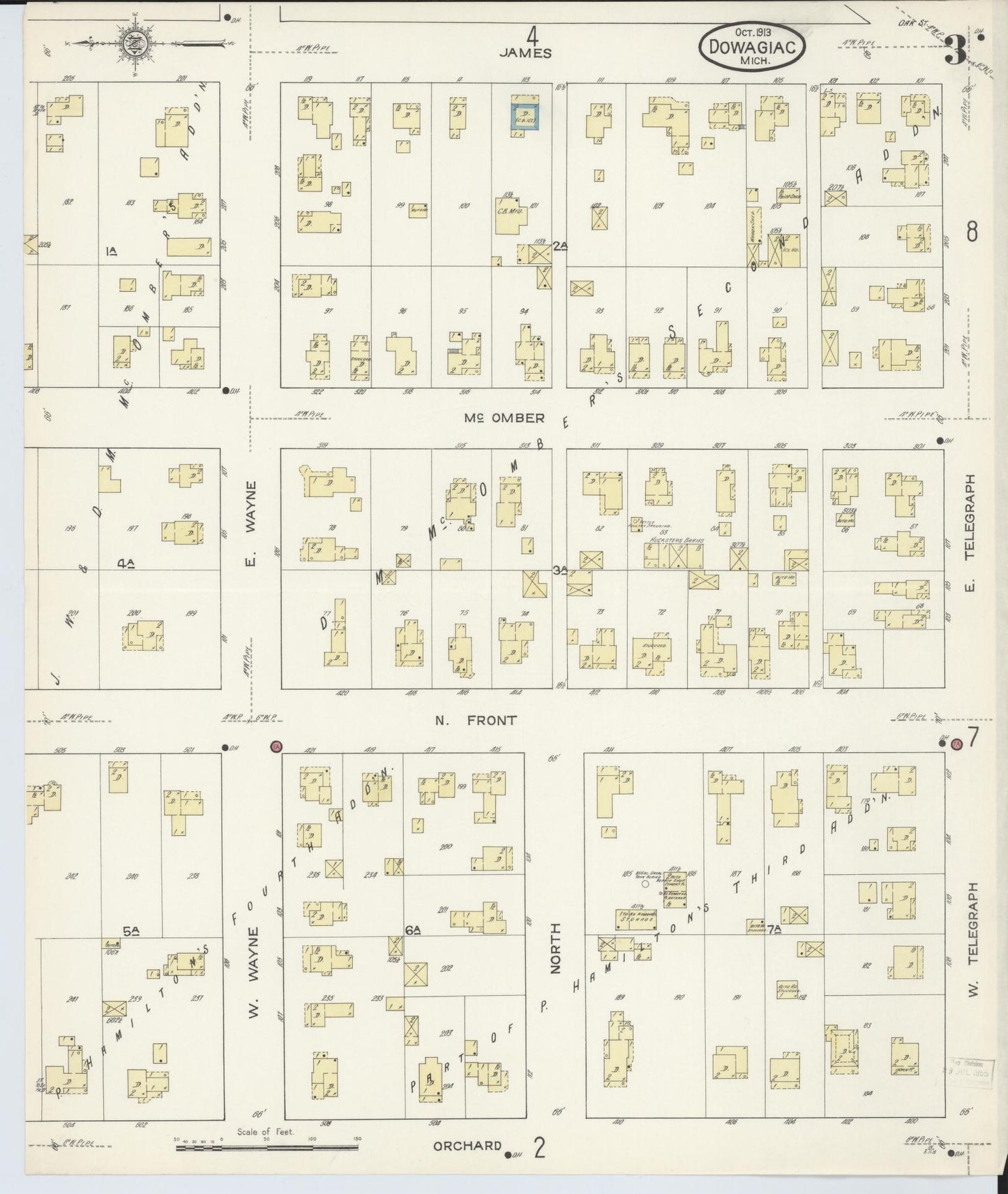 Sanborn Fire Insurance Map from Dowagiac, Cass County, Michigan (1913), Sheet #0003 - Historic Sanborn Fire Insurance Map Print, vintage old map wall art, antique decor, genealogy gift, Michigan Michigan map