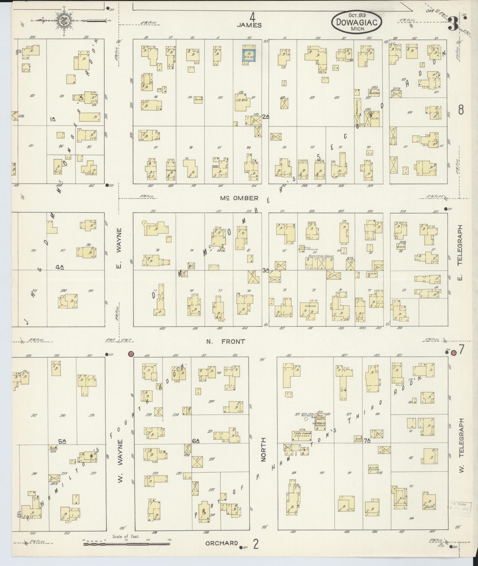 Sanborn Fire Insurance Map from Dowagiac, Cass County, Michigan (1913), Sheet #0003 - Historic Sanborn Fire Insurance Map Print, vintage old map wall art, antique decor, genealogy gift, Michigan Michigan map