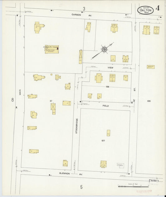 Sanborn Fire Insurance Map from Dalton, Berkshire County, Massachusetts (1911), Sheet #0004 - Historic Sanborn Fire Insurance Map Print, vintage old map wall art, antique decor, genealogy gift, Massachusetts Massachusetts map