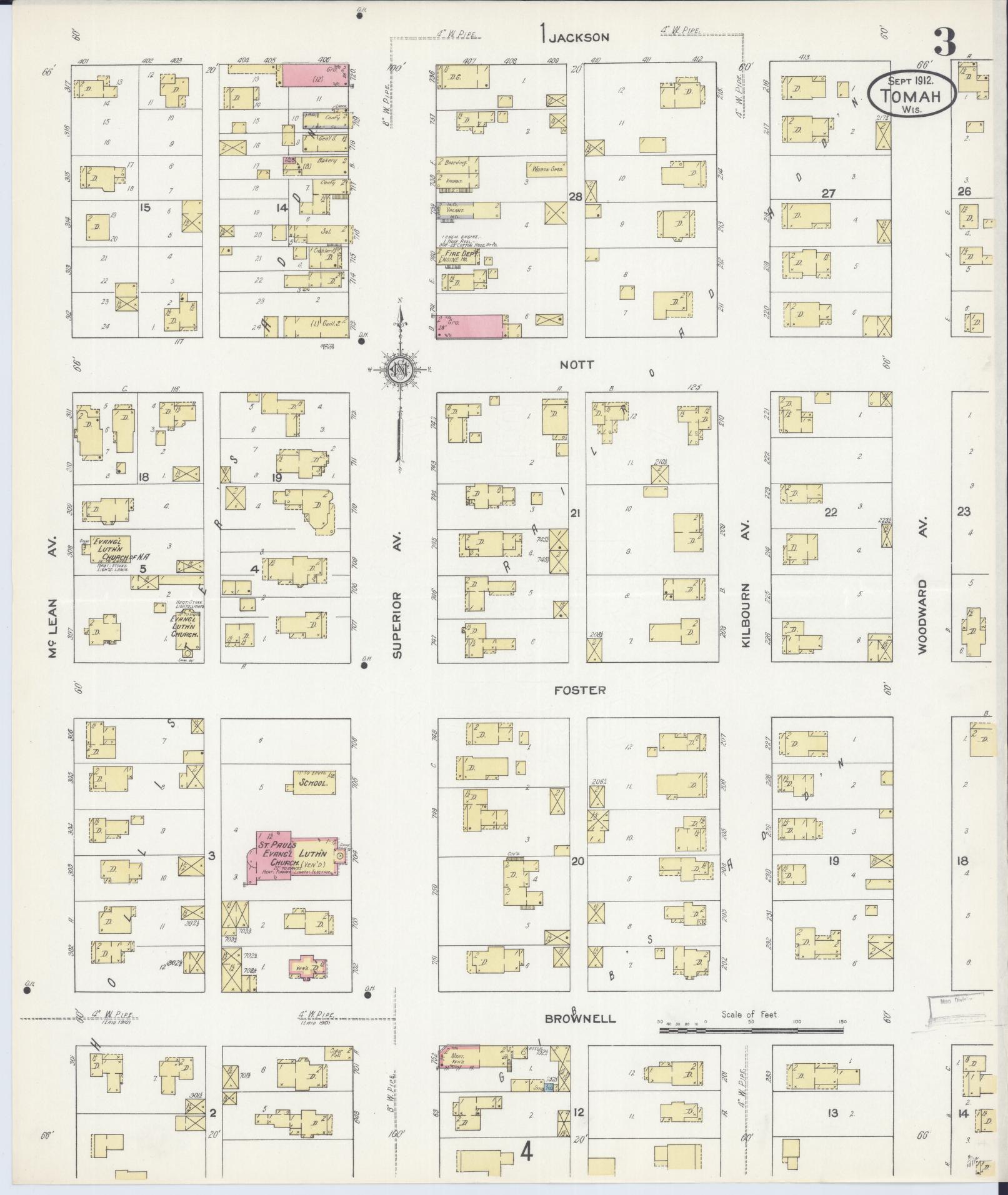 Sanborn Fire Insurance Map from Tomah, Monroe County, Wisconsin (1912), Sheet #0003 - Complete Map Set gallery image, historic Sanborn map, vintage wall art, Wisconsin Wisconsin