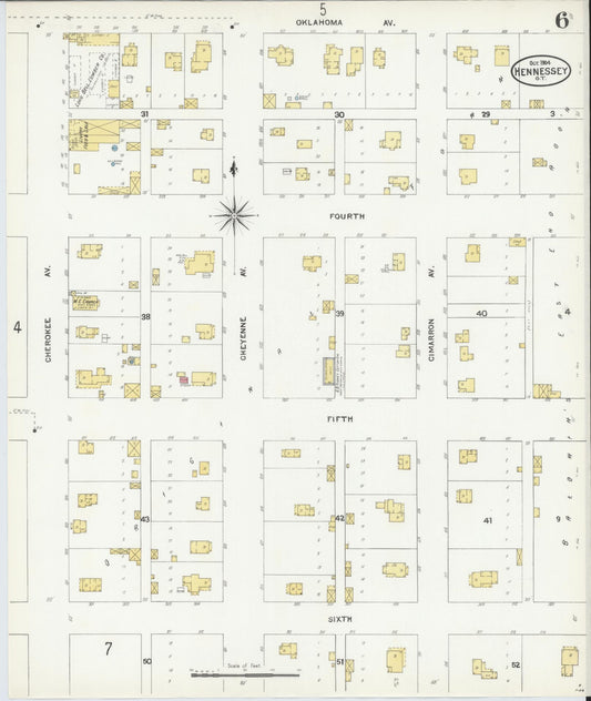 Sanborn Fire Insurance Map from Hennessey, Kingfisher County, Oklahoma (1904), Sheet #0006 - Historic Sanborn Fire Insurance Map Print, vintage old map wall art, antique decor, genealogy gift, Oklahoma Oklahoma map
