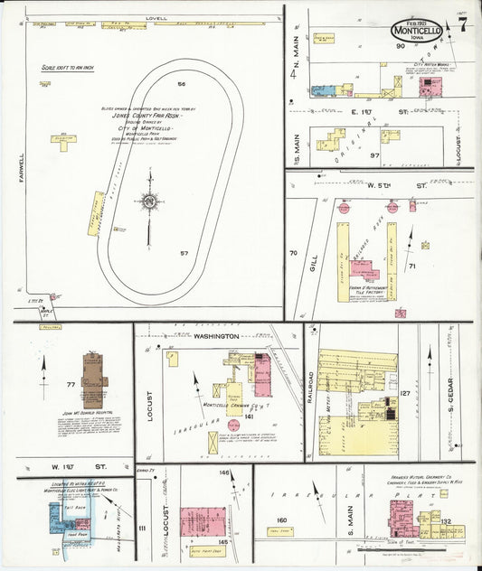 Sanborn Fire Insurance Map from Monticello, Jones County, Iowa (1921), Sheet #0007 - Historic Sanborn Fire Insurance Map Print, vintage old map wall art