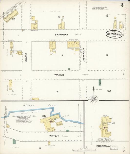 Sanborn Fire Insurance Map from South Bend, Pacific County, Washington (1894), Sheet #0003 - Historic Sanborn Fire Insurance Map Print, vintage old map wall art, antique decor, genealogy gift, Washington Washington map