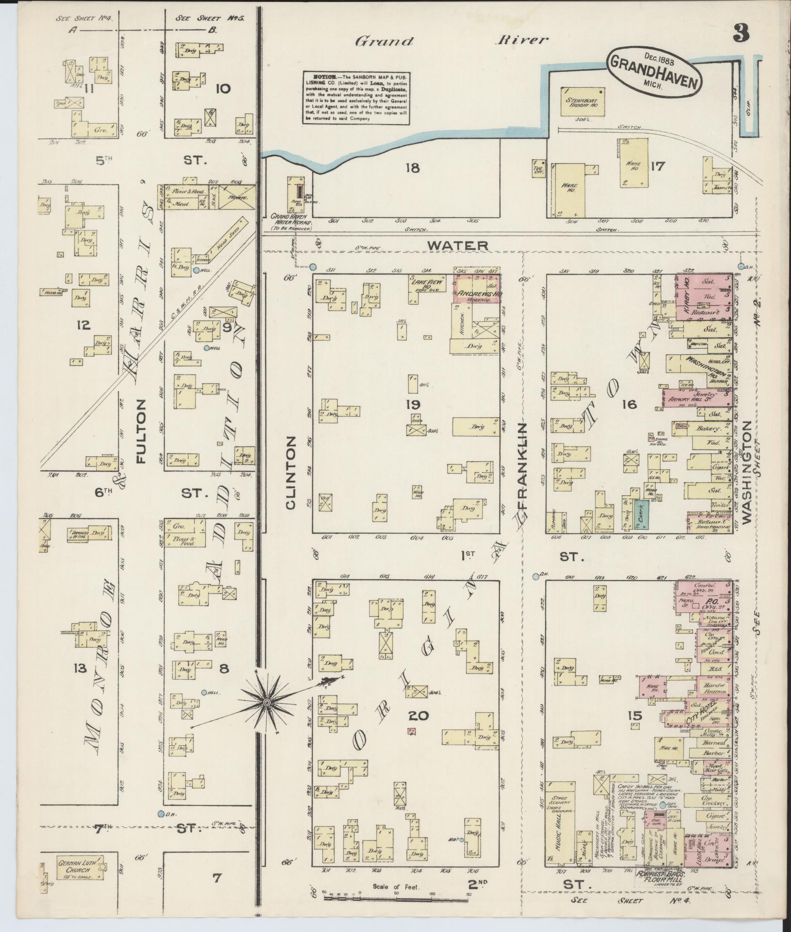 Sanborn Fire Insurance Map from Grand Haven, Ottawa County, Michigan (1883), Sheet #0003 - Complete Map Set gallery image, historic Sanborn map, vintage wall art, Michigan Michigan