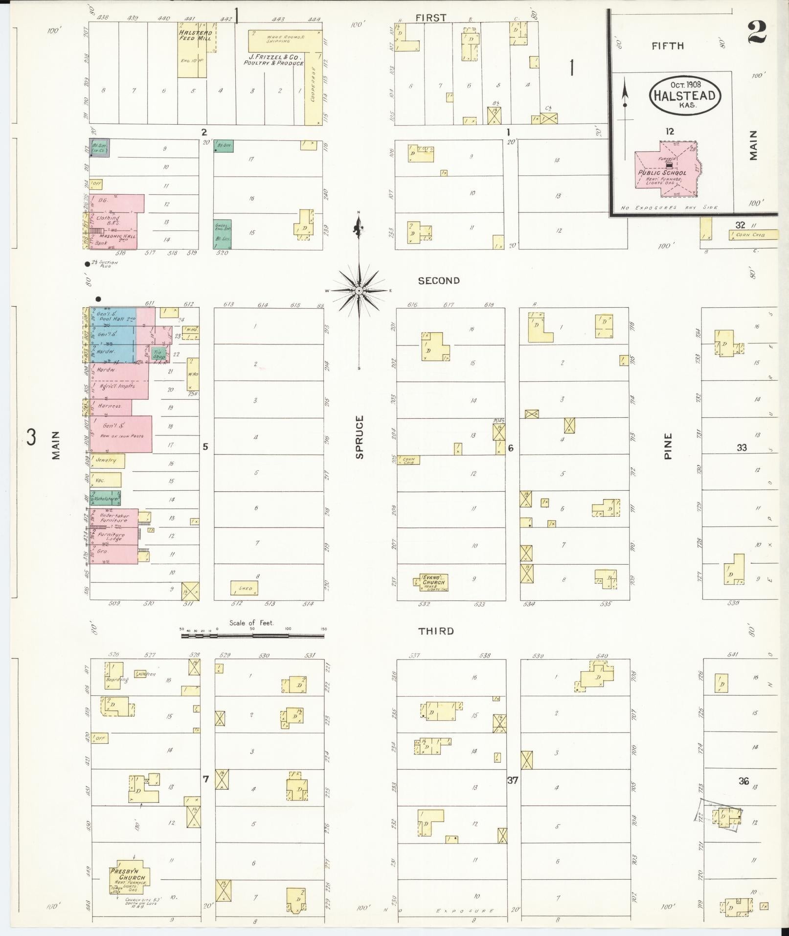 Sanborn Fire Insurance Map from Halstead, Harvey County, Kansas (1908), Sheet #0002 - Historic Sanborn Fire Insurance Map Print, vintage old map wall art, antique decor, genealogy gift, Kansas Kansas map