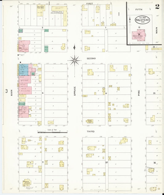 Sanborn Fire Insurance Map from Halstead, Harvey County, Kansas (1908), Sheet #0002 - Historic Sanborn Fire Insurance Map Print, vintage old map wall art, antique decor, genealogy gift, Kansas Kansas map