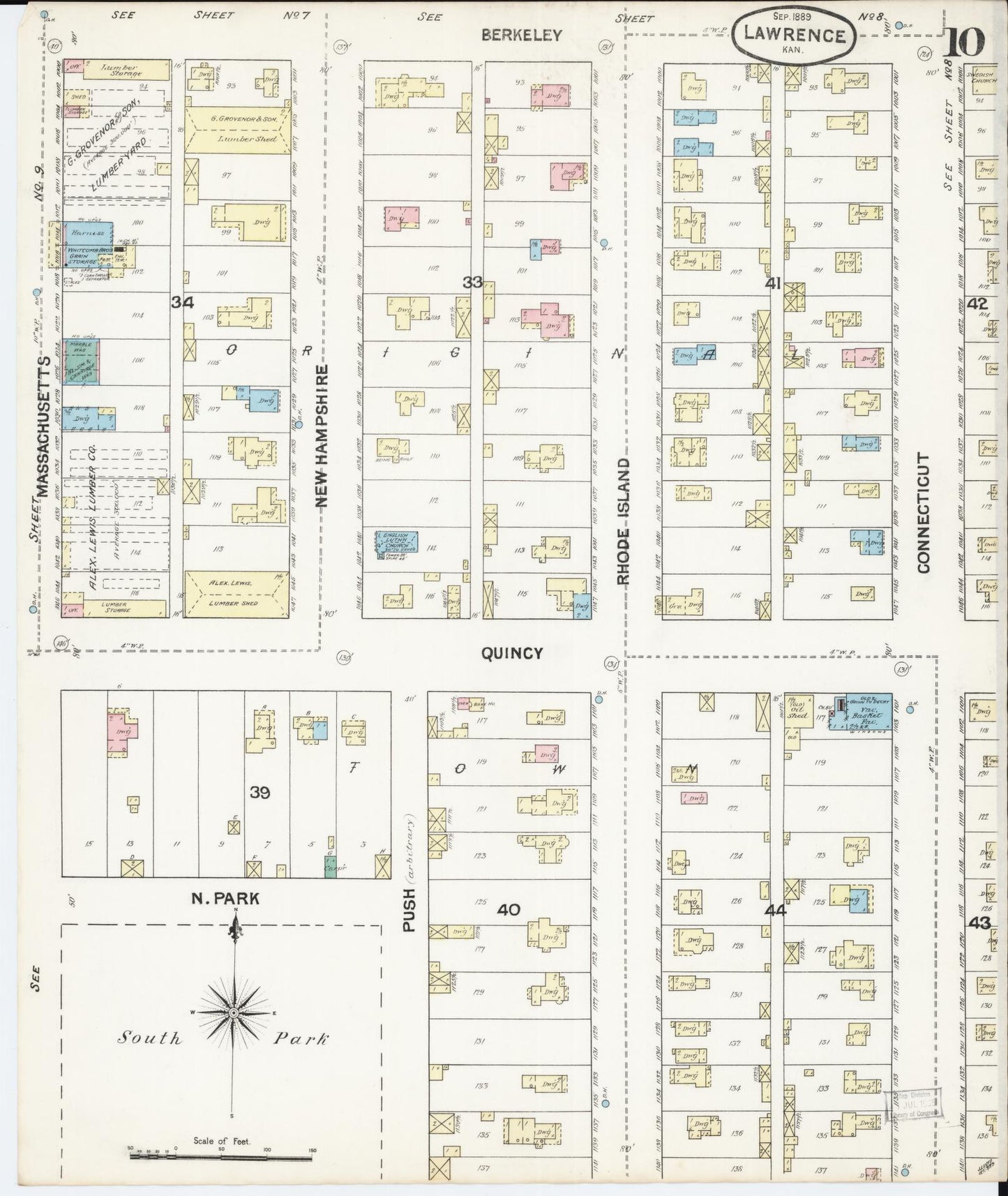 Sanborn Fire Insurance Map from Lawrence, Douglas County, Kansas (1889), Sheet #0010 - Historic Sanborn Fire Insurance Map Print, vintage old map wall art, antique decor, genealogy gift, Kansas Kansas map