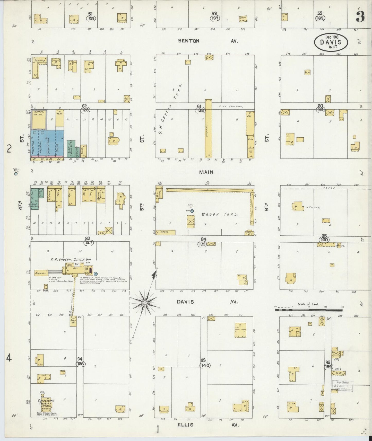 Sanborn Fire Insurance Map from Davis, Murray County, Oklahoma (1903), Sheet #0003 - Historic Sanborn Fire Insurance Map Print, vintage old map wall art, antique decor, genealogy gift, Oklahoma Oklahoma map