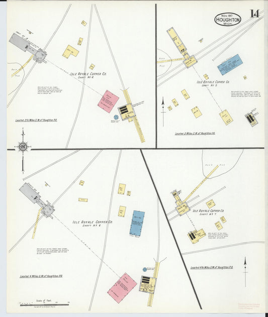 Sanborn Fire Insurance Map from Houghton, Houghton County, Michigan (1917), Sheet #0014 - Historic Sanborn Fire Insurance Map Print, vintage old map wall art, antique decor, genealogy gift, Michigan Michigan map