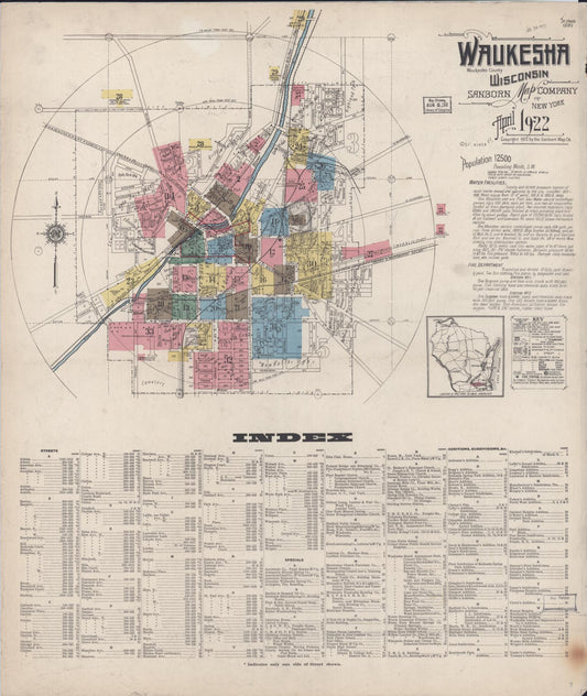 Sanborn Fire Insurance Map from Waukesha, Waukesha County, Wisconsin (1922), Sheet #0001 - Complete Map Set gallery image, historic Sanborn map, vintage wall art, Wisconsin Wisconsin