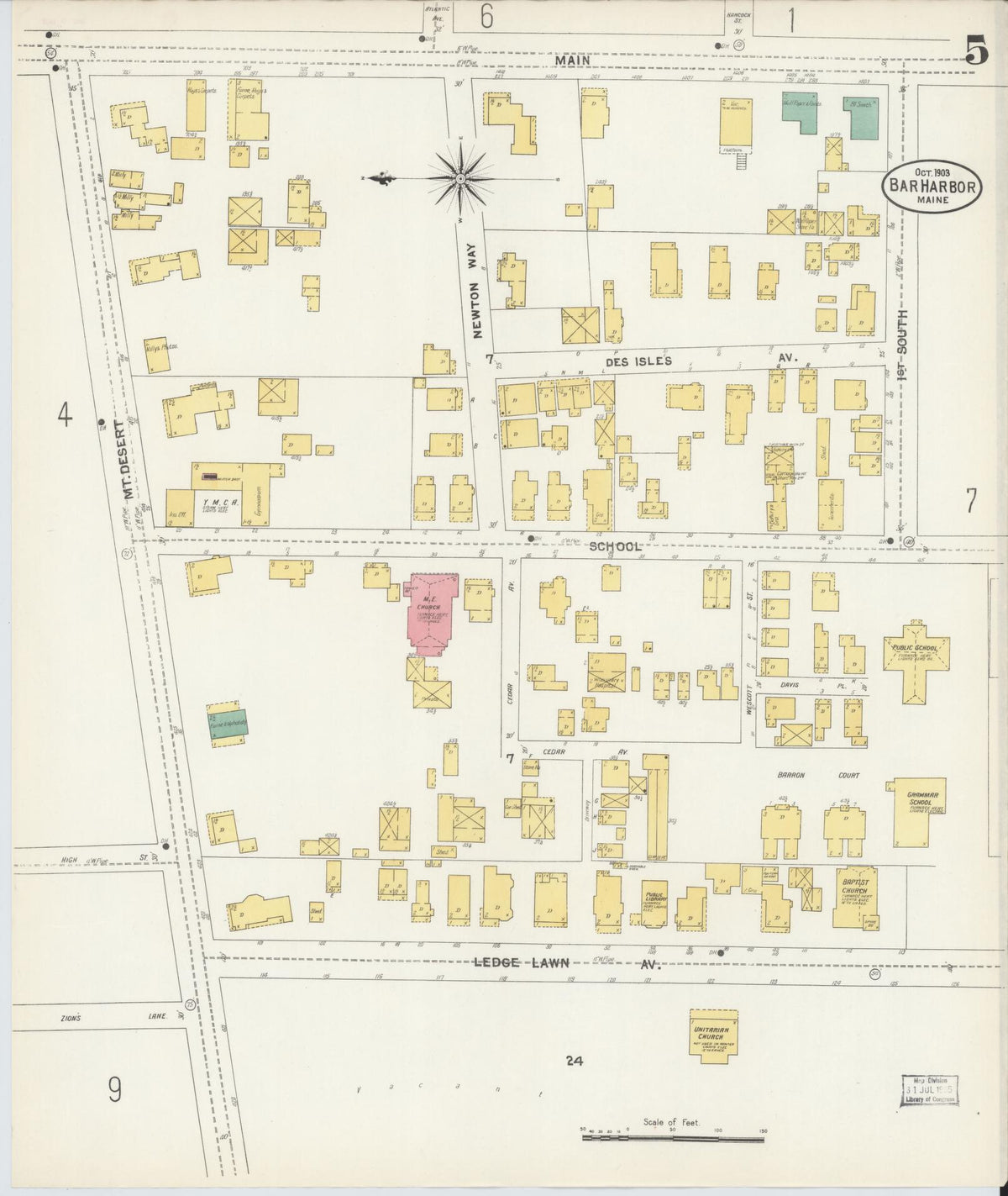 Sanborn Fire Insurance Map from Bar Harbor, Hancock County, Maine (1903), Sheet #0005 - Complete Map Set gallery image, historic Sanborn map, vintage wall art, Maine Maine