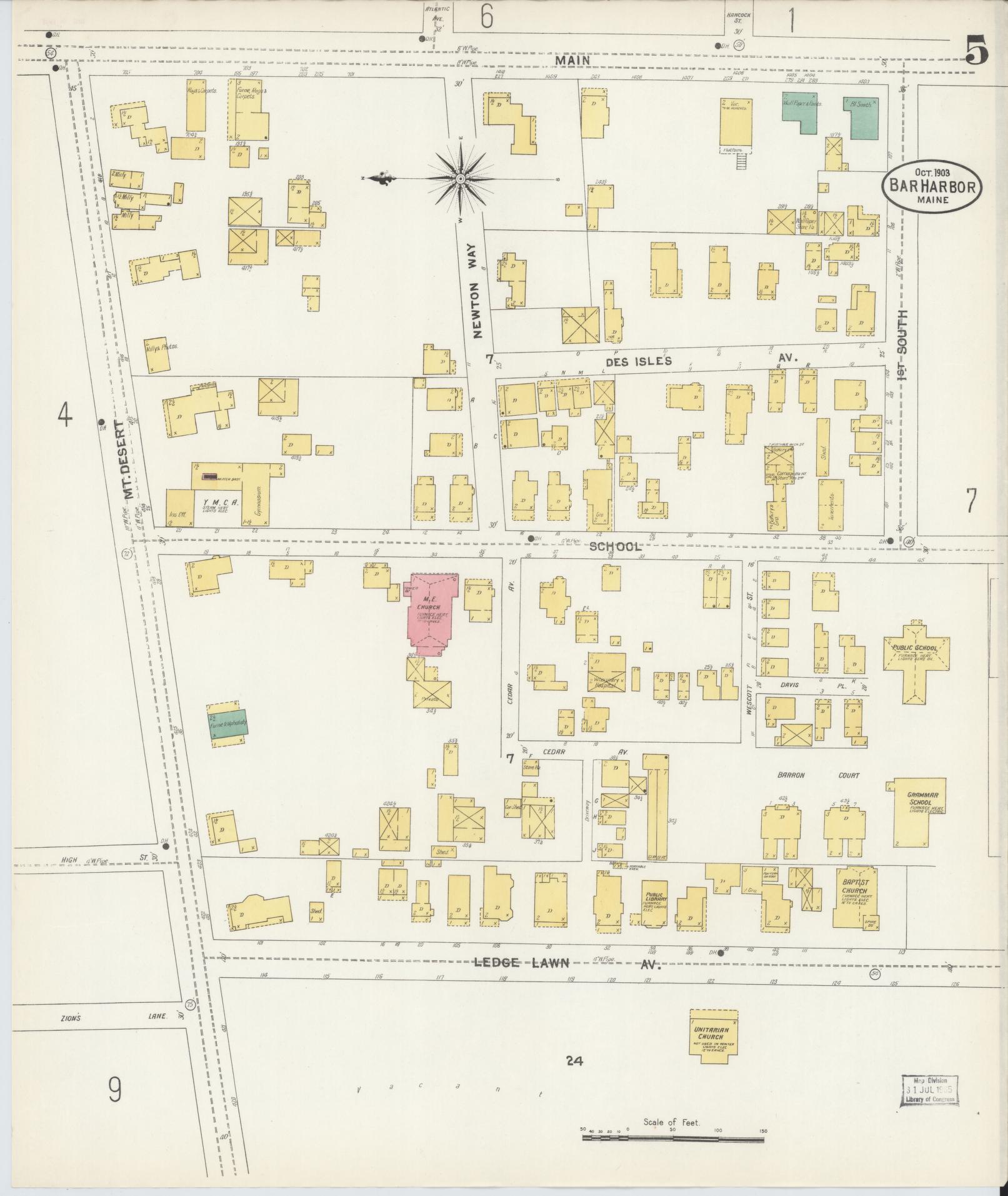 Sanborn Fire Insurance Map from Bar Harbor, Hancock County, Maine (1903), Sheet #0005 - Complete Map Set gallery image, historic Sanborn map, vintage wall art, Maine Maine