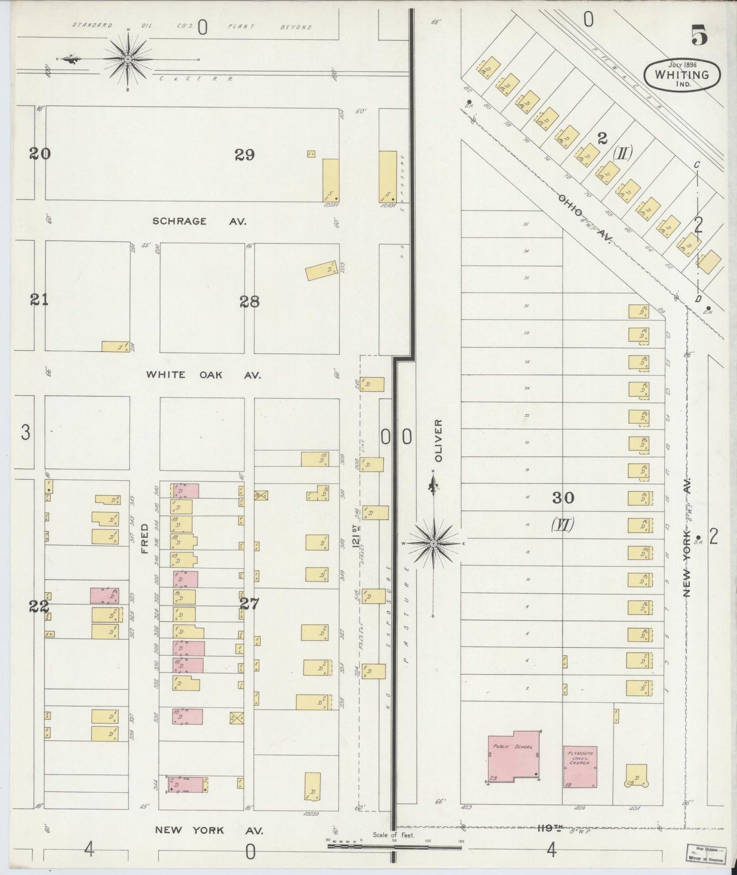 Sanborn Fire Insurance Map from Whiting, Lake County, Indiana (1896), Sheet #0005 - Historic Sanborn Fire Insurance Map Print, vintage old map wall art, antique decor, genealogy gift, Indiana Indiana map