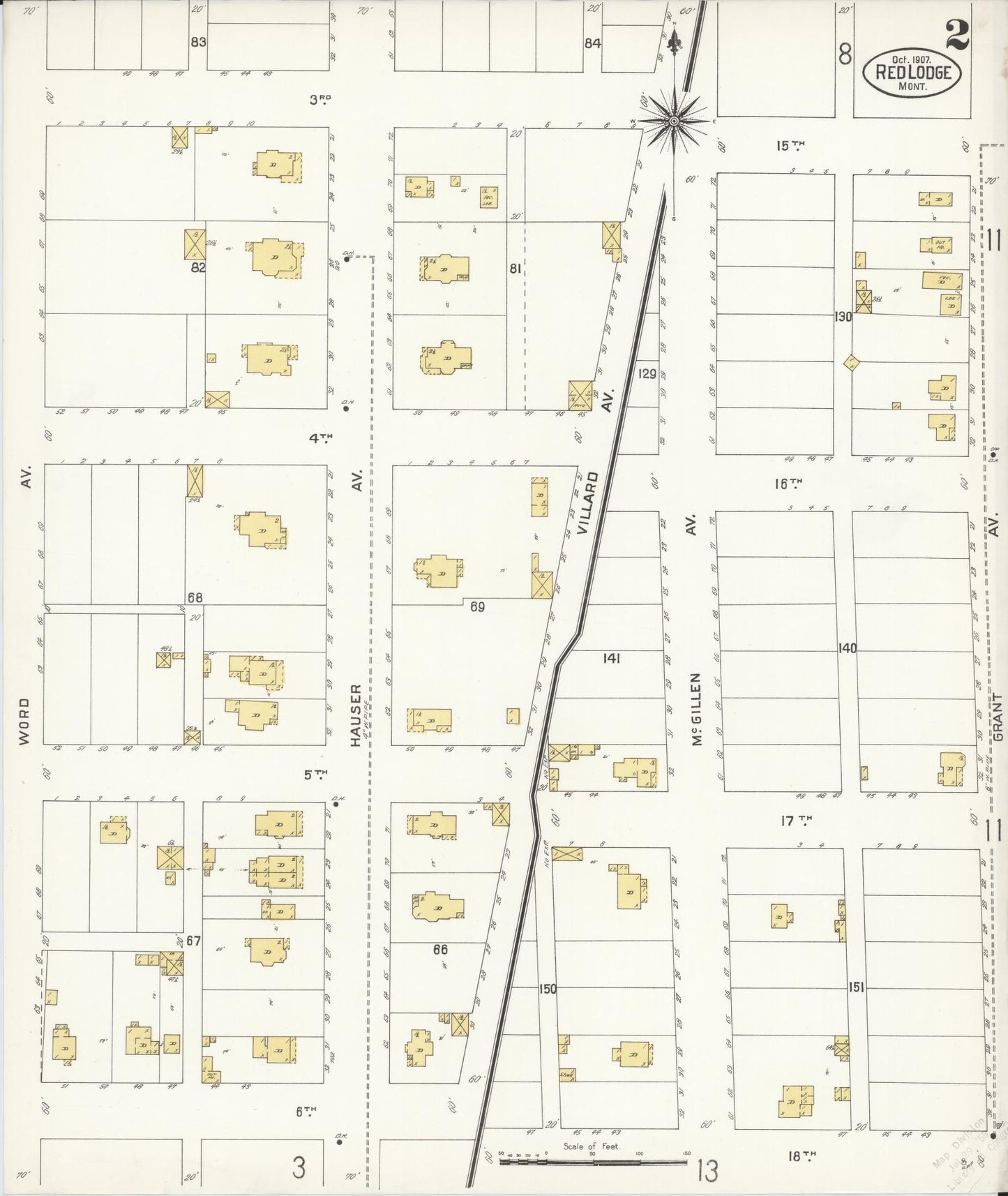 Sanborn Fire Insurance Map from Red Lodge, Carbon County, Montana (1907), Sheet #0002 - Historic Sanborn Fire Insurance Map Print, vintage old map wall art, antique decor, genealogy gift, Montana Montana map