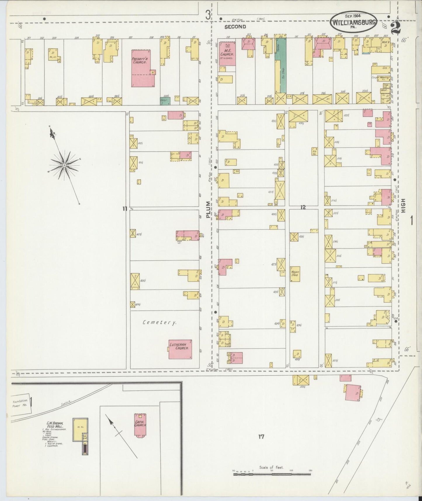 Sanborn Fire Insurance Map from Williamsburg, Blair County, Pennsylvania (1904), Sheet #0002 - Complete Map Set gallery image, historic Sanborn map, vintage wall art, Pennsylvania Pennsylvania