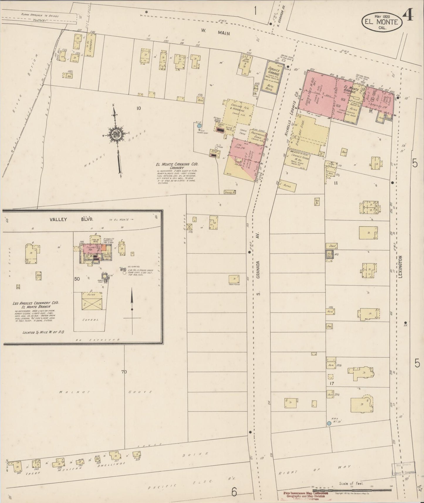 Sanborn Fire Insurance Map from El Monte, Los Angeles County, California (1920), Sheet #0004 - Complete Map Set gallery image, historic Sanborn map, vintage wall art, California California