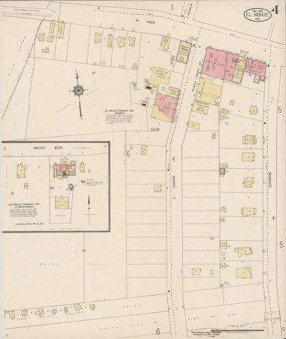 Sanborn Fire Insurance Map from El Monte, Los Angeles County, California (1920), Sheet #0004 - Complete Map Set gallery image, historic Sanborn map, vintage wall art, California California