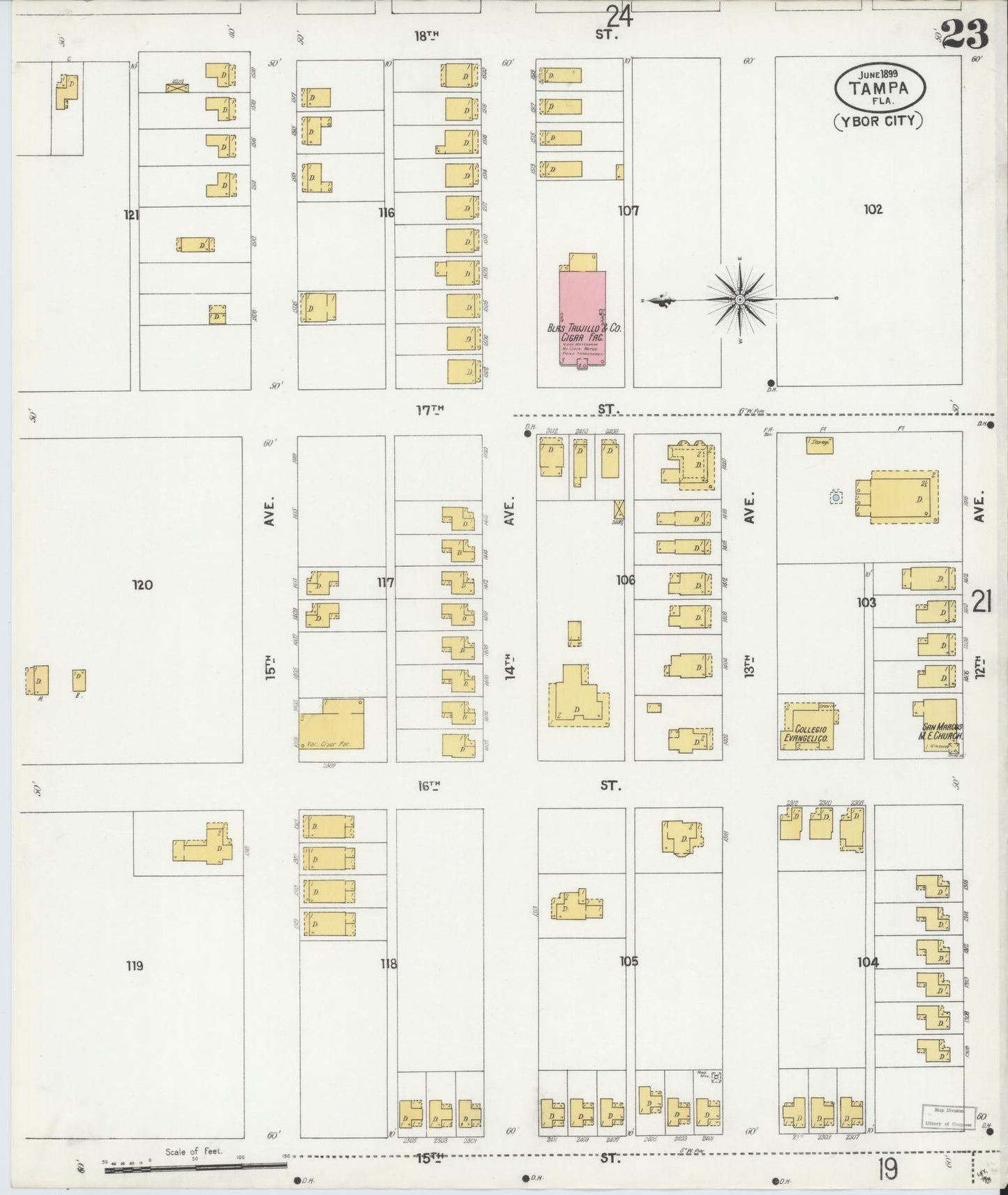 Sanborn Fire Insurance Map from Tampa, Hillsborough County, Florida (1899), Sheet #0023 - Historic Sanborn Fire Insurance Map Print, vintage old map wall art, antique decor, genealogy gift, Florida Florida map
