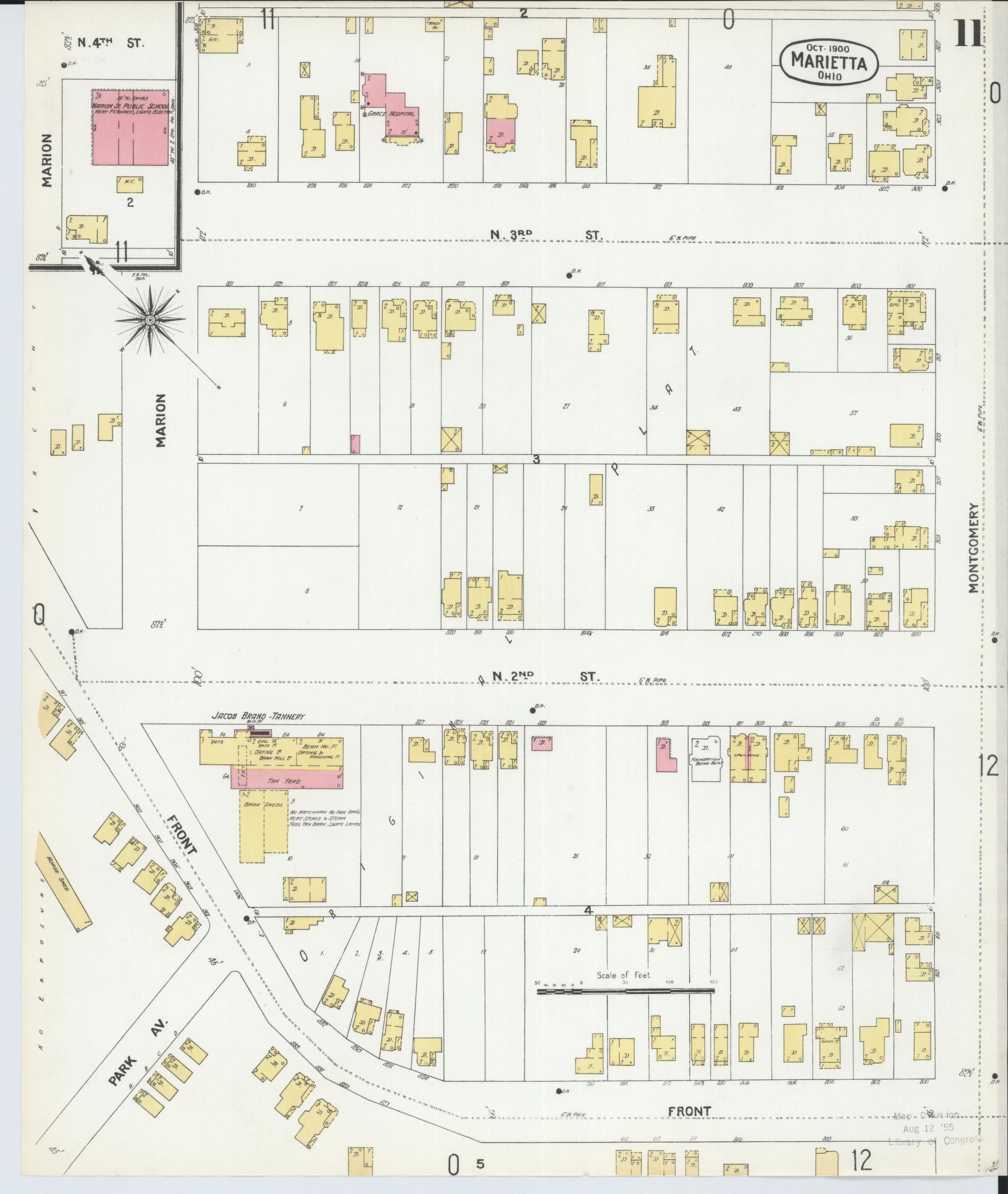 Sanborn Fire Insurance Map from Marietta, Washington County, Ohio (1900), Sheet #0011 - Historic Sanborn Fire Insurance Map Print, vintage old map wall art, antique decor, genealogy gift, Ohio Ohio map