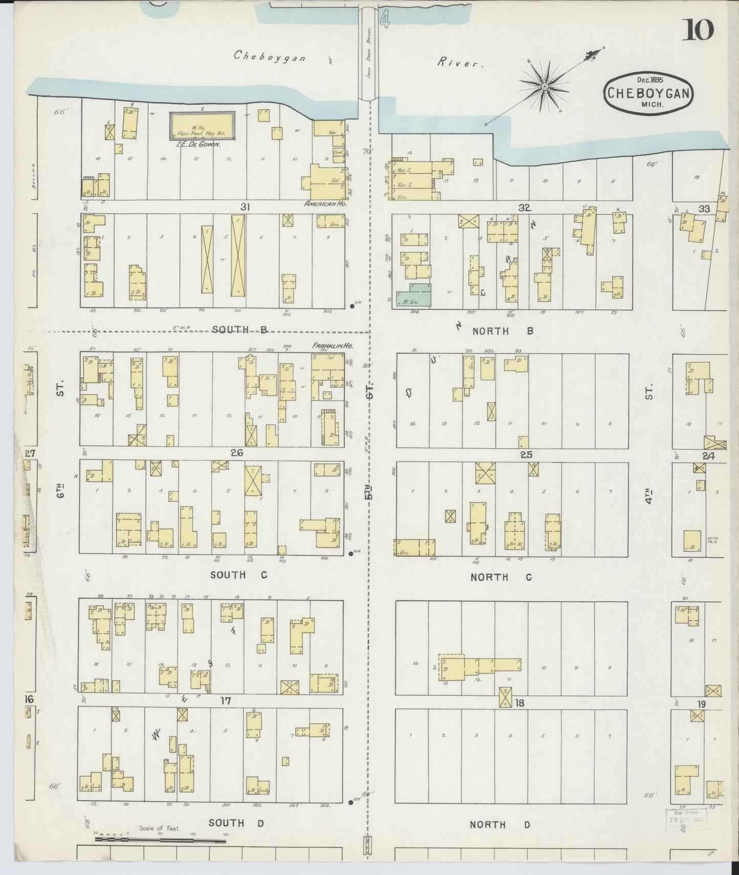 Sanborn Fire Insurance Map from Cheboygan, Cheboygan County, Michigan (1895), Sheet #0010 - Complete Map Set gallery image, historic Sanborn map, vintage wall art, Michigan Michigan