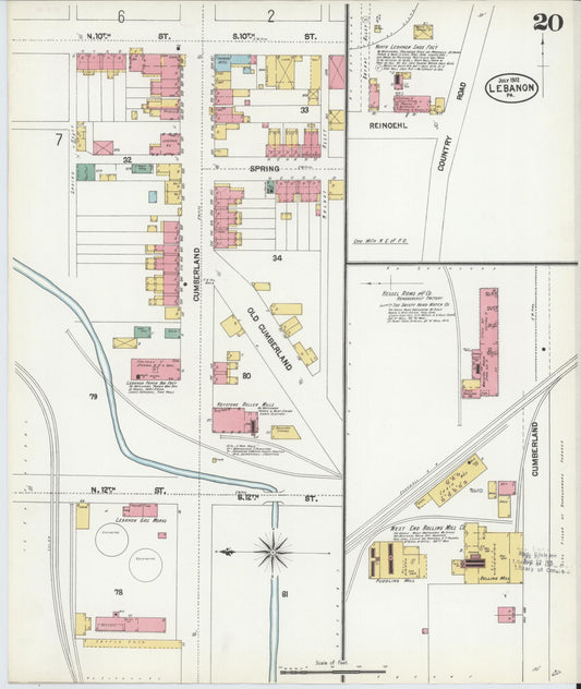 Sanborn Fire Insurance Map from Lebanon, Lebanon County, Pennsylvania (1902), Sheet #0020 - Historic Sanborn Fire Insurance Map Print, vintage old map wall art, antique decor, genealogy gift, Pennsylvania Pennsylvania map
