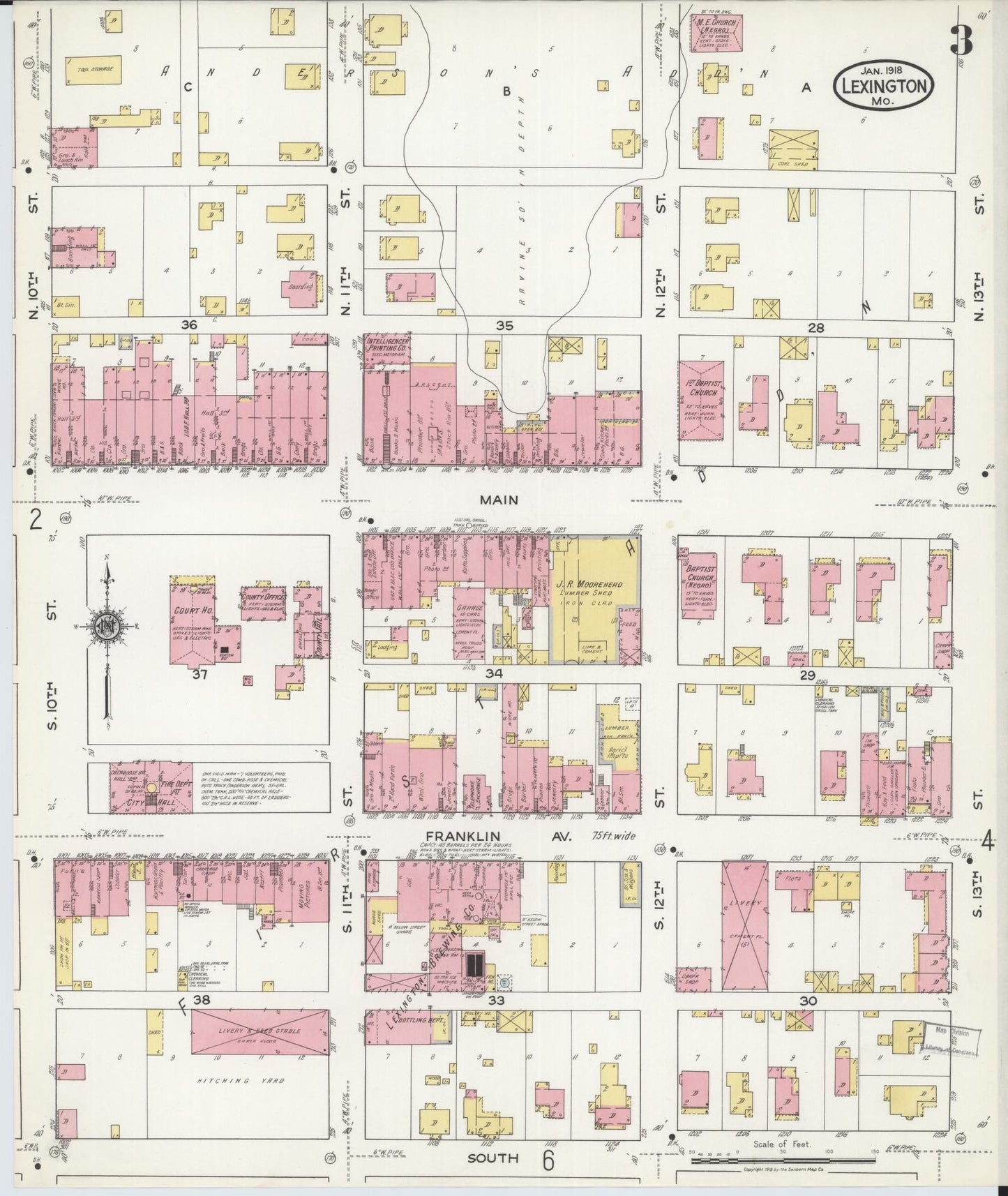 Sanborn Fire Insurance Map from Lexington, Lafayette County, Missouri (1918), Sheet #0003 - Historic Sanborn Fire Insurance Map Print, vintage old map wall art, antique decor, genealogy gift, Missouri Missouri map