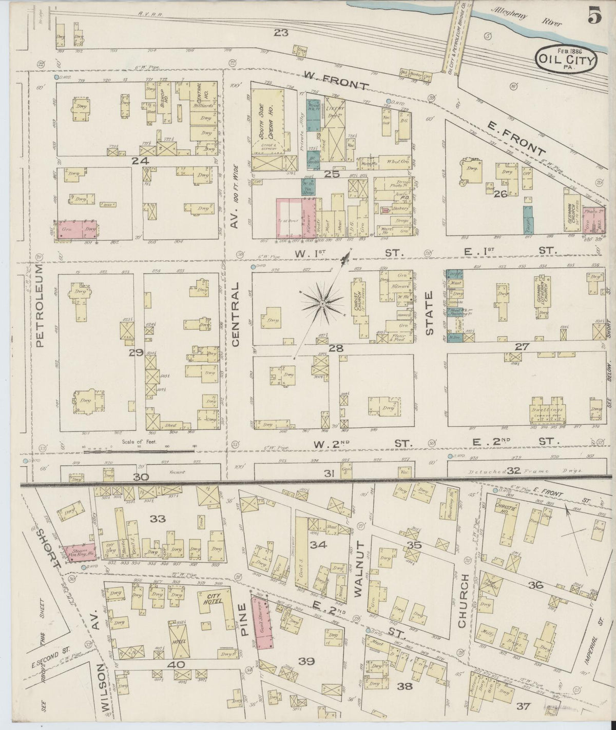 Sanborn Fire Insurance Map from Oil City, Venango County, Pennsylvania (1888), Sheet #0005 - Historic Sanborn Fire Insurance Map Print, vintage old map wall art, antique decor, genealogy gift, Pennsylvania Pennsylvania map