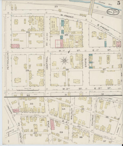 Sanborn Fire Insurance Map from Oil City, Venango County, Pennsylvania (1888), Sheet #0005 - Historic Sanborn Fire Insurance Map Print, vintage old map wall art, antique decor, genealogy gift, Pennsylvania Pennsylvania map