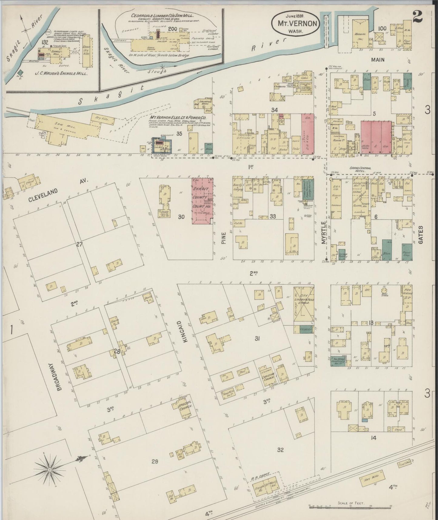 Sanborn Fire Insurance Map from Mount Vernon, Skagit County, Washington (1899), Sheet #0002 - Complete Map Set gallery image, historic Sanborn map, vintage wall art, Washington Washington