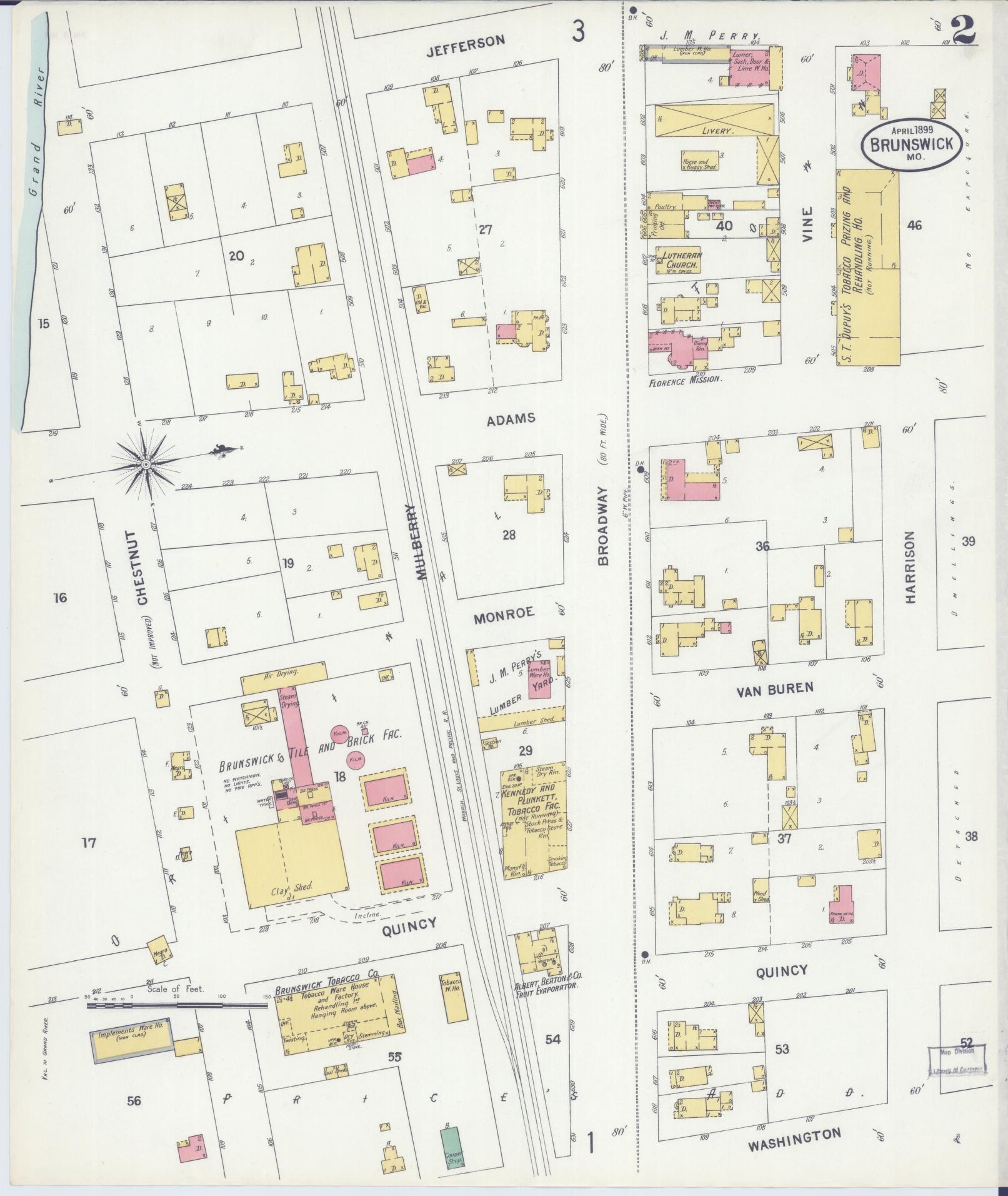 Sanborn Fire Insurance Map from Brunswick, Chariton County, Missouri (1899), Sheet #0002 - Complete Map Set gallery image, historic Sanborn map, vintage wall art, Missouri Missouri