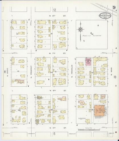 Sanborn Fire Insurance Map from Rochester, Olmsted County, Minnesota (1914), Sheet #0009 - Historic Sanborn Fire Insurance Map Print, vintage old map wall art, antique decor, genealogy gift, Minnesota Minnesota map