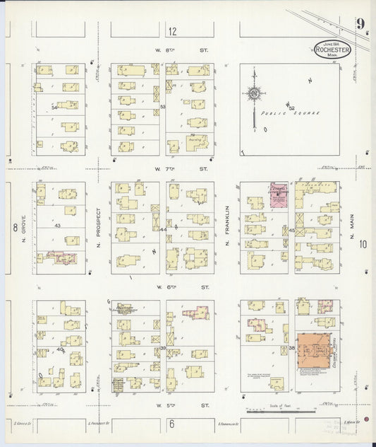 Sanborn Fire Insurance Map from Rochester, Olmsted County, Minnesota (1914), Sheet #0009 - Historic Sanborn Fire Insurance Map Print, vintage old map wall art, antique decor, genealogy gift, Minnesota Minnesota map