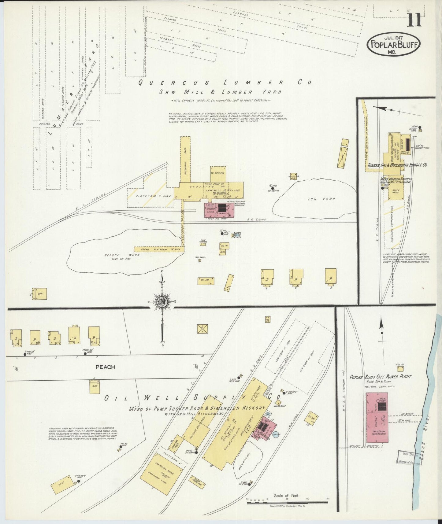 Sanborn Fire Insurance Map from Poplar Bluff, Butler County, Missouri (1917), Sheet #0011 - Historic Sanborn Fire Insurance Map Print, vintage old map wall art, antique decor, genealogy gift, Missouri Missouri map
