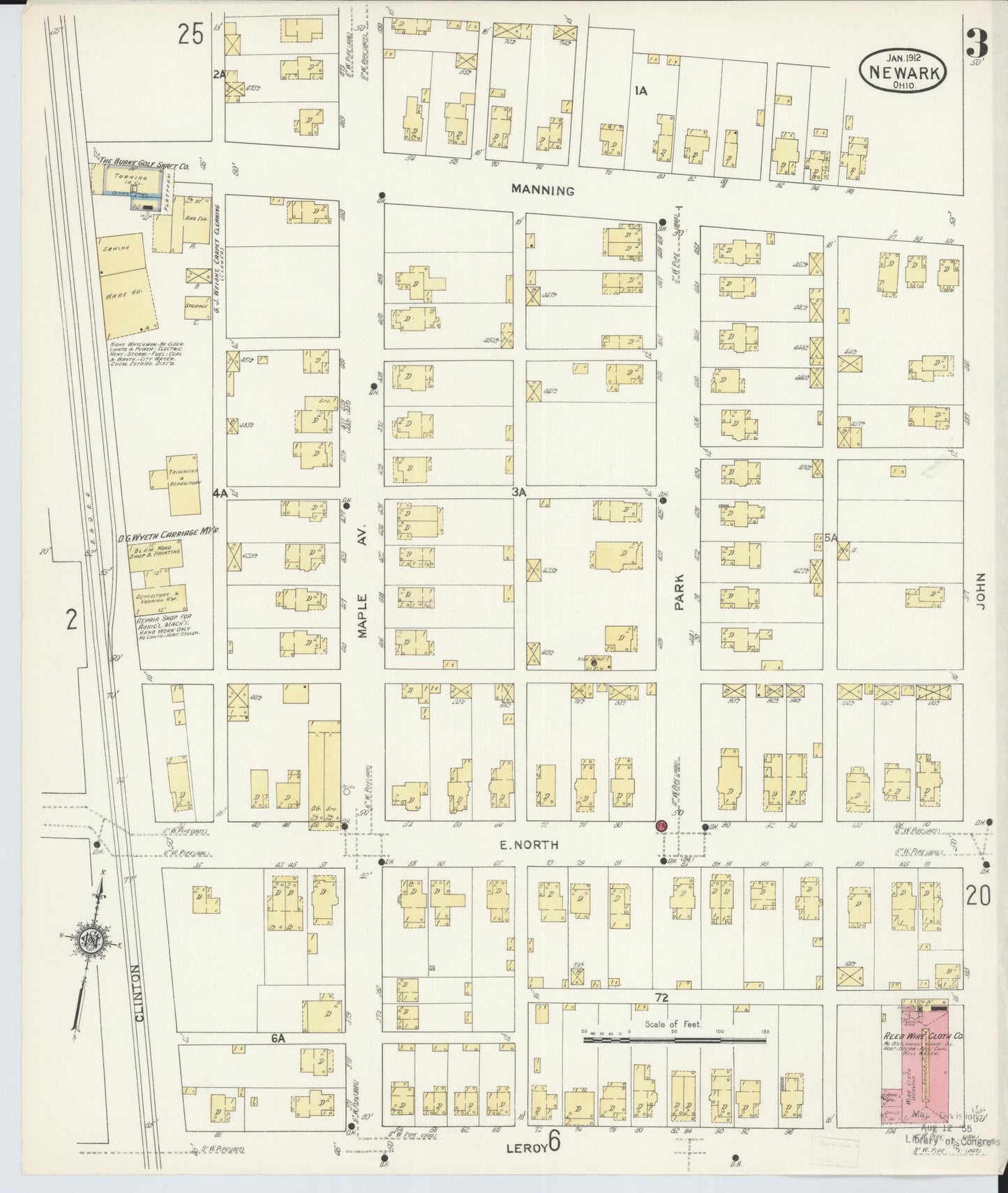 Sanborn Fire Insurance Map from Newark, Licking County, Ohio (1912), Sheet #0003 - Historic Sanborn Fire Insurance Map Print, vintage old map wall art, antique decor, genealogy gift, Ohio Ohio map