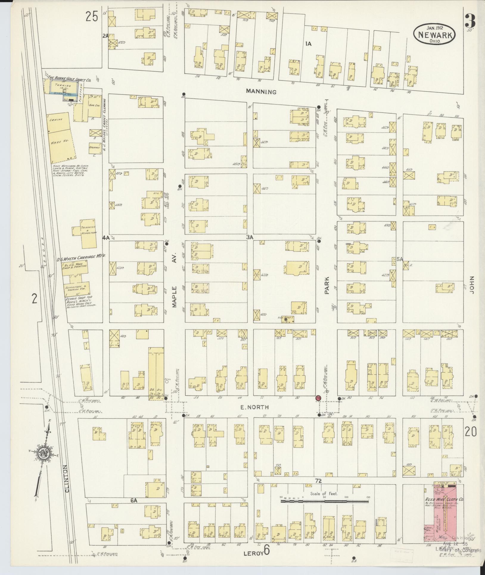 Sanborn Fire Insurance Map from Newark, Licking County, Ohio (1912), Sheet #0003 - Historic Sanborn Fire Insurance Map Print, vintage old map wall art, antique decor, genealogy gift, Ohio Ohio map