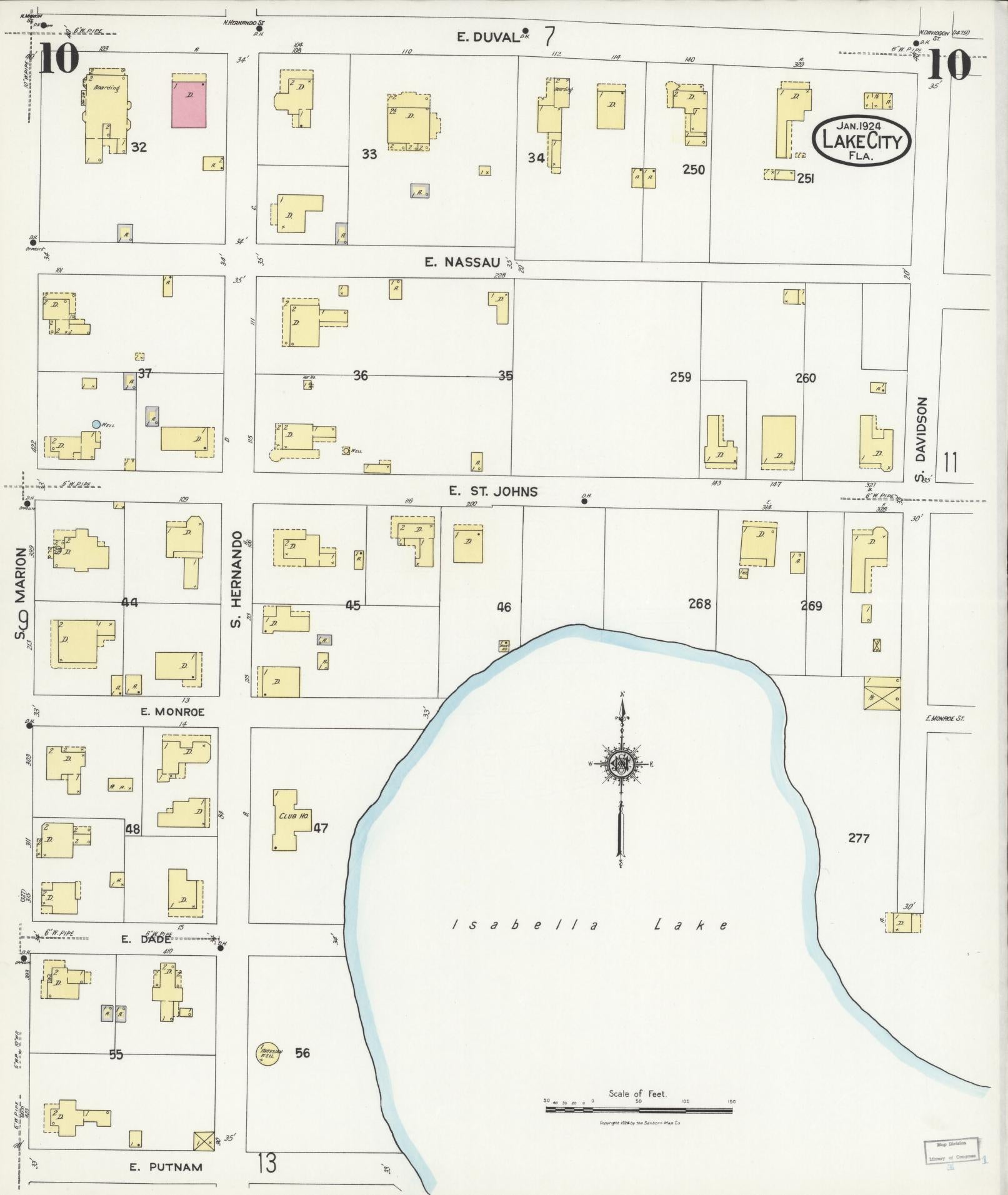 Sanborn Fire Insurance Map from Lake City, Columbia County, Florida (1924), Sheet #0010 - Complete Map Set gallery image, historic Sanborn map, vintage wall art, Florida Florida