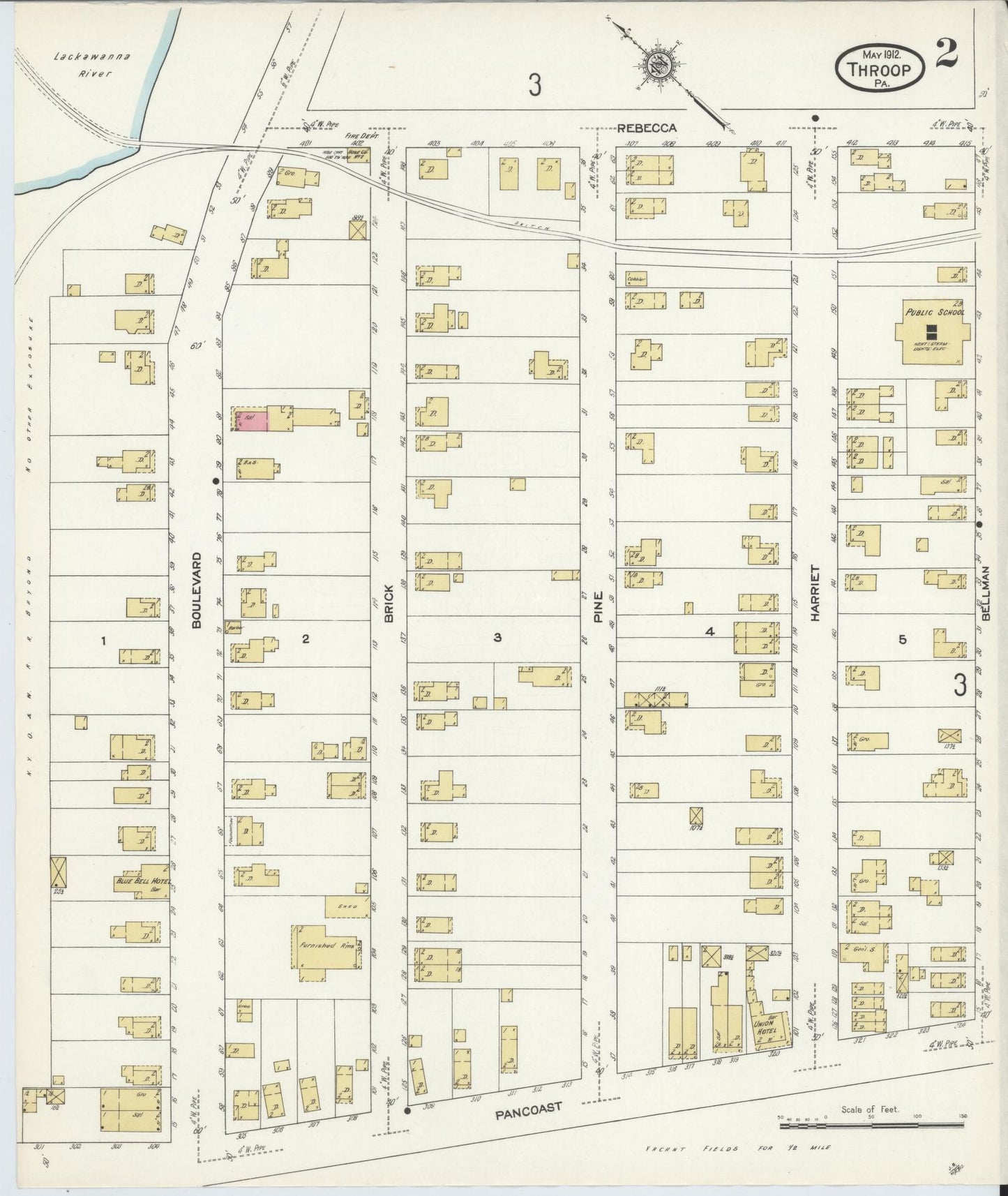 Sanborn Fire Insurance Map from Throop, Lackawanna County, Pennsylvania (1912), Sheet #0002 - Complete Map Set gallery image, historic Sanborn map, vintage wall art, Pennsylvania Pennsylvania