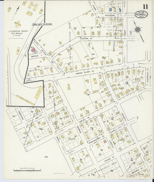 Sanborn Fire Insurance Map from Howell, Livingston County, Michigan (1916), Sheet #0011 - Historic Sanborn Fire Insurance Map Print, vintage old map wall art, antique decor, genealogy gift, Michigan Michigan map