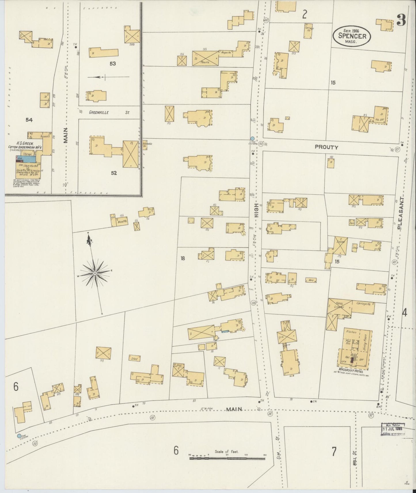 Sanborn Fire Insurance Map from Spencer, Worcester County, Massachusetts (1906), Sheet #0003 - Complete Map Set gallery image, historic Sanborn map, vintage wall art, Massachusetts Massachusetts