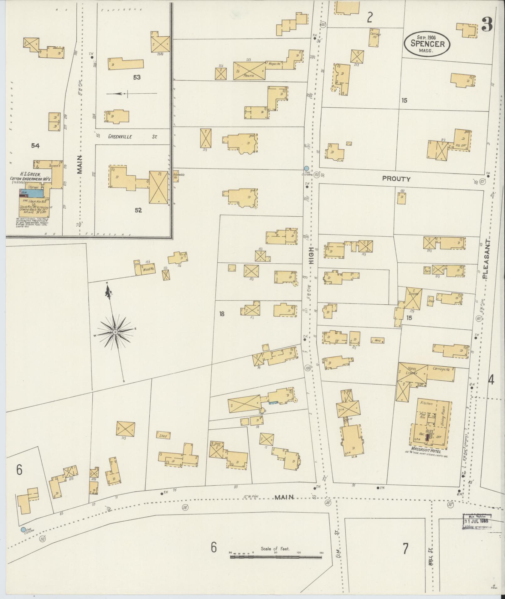 Sanborn Fire Insurance Map from Spencer, Worcester County, Massachusetts (1906), Sheet #0003 - Complete Map Set gallery image, historic Sanborn map, vintage wall art, Massachusetts Massachusetts