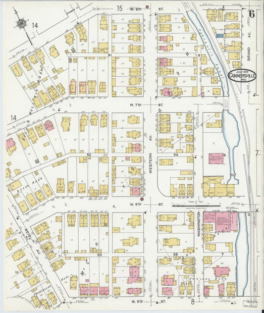 Sanborn Fire Insurance Map from Connersville, Fayette County, Indiana (1919), Sheet #0006 - Historic Sanborn Fire Insurance Map Print, vintage old map wall art, antique decor, genealogy gift, Indiana Indiana map