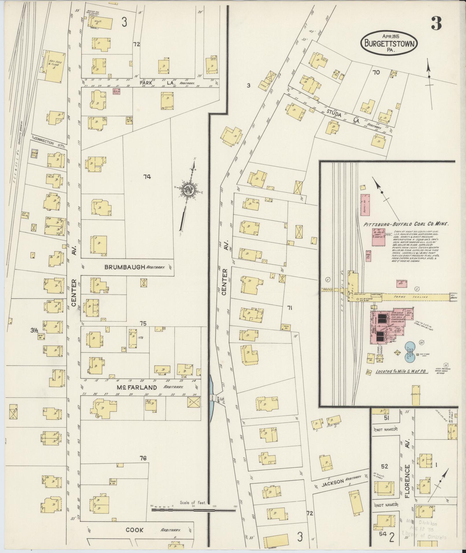 Sanborn Fire Insurance Map from Burgettstown, Washington County, Pennsylvania (1915), Sheet #0003 - Historic Sanborn Fire Insurance Map Print, vintage old map wall art, antique decor, genealogy gift, Pennsylvania Pennsylvania map