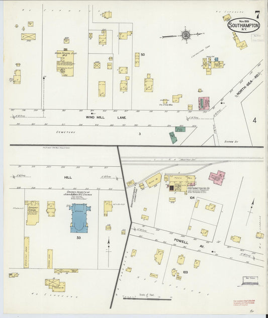 Sanborn Fire Insurance Map from Southampton, Suffolk County, New York (1909), Sheet #0007 - Historic Sanborn Fire Insurance Map Print, vintage old map wall art, antique decor, genealogy gift, New York New York map