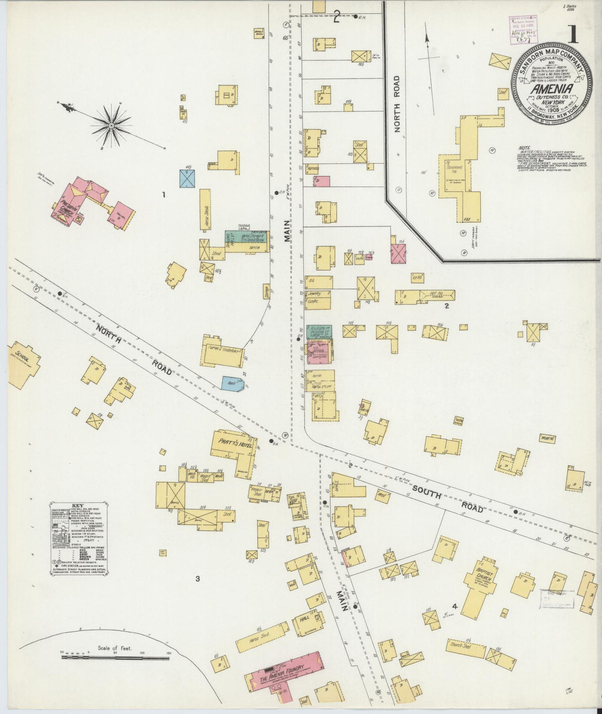 Sanborn Fire Insurance Map from Amenia, Dutchess County, New York (1905), Sheet #0001 - Complete Map Set gallery image, historic Sanborn map, vintage wall art, New York New York