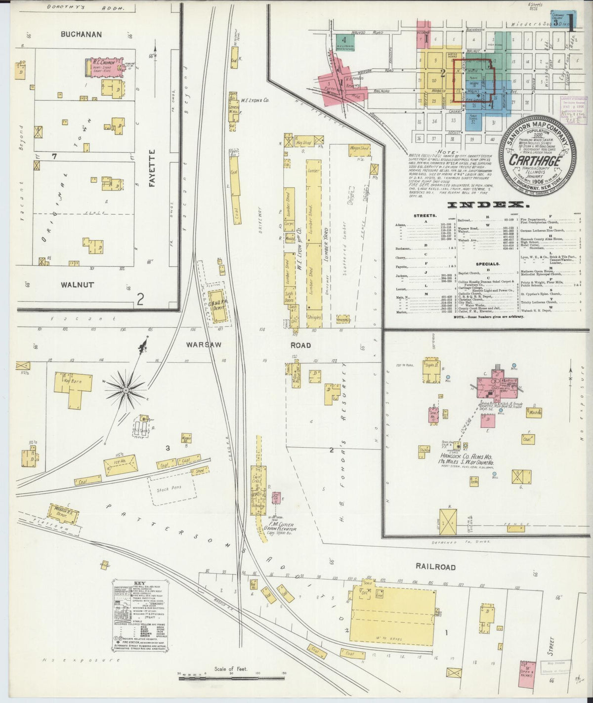 Sanborn Fire Insurance Map from Carthage, Hancock County, Illinois (1906), Sheet #0001 - Complete Map Set gallery image, historic Sanborn map, vintage wall art, Illinois Illinois